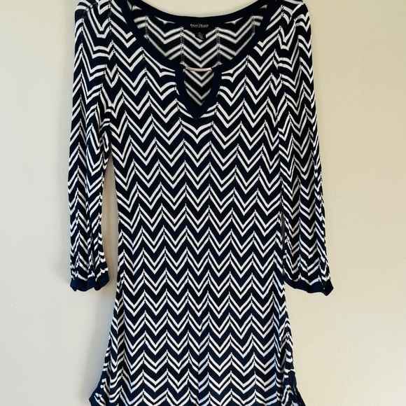 WHBM Sz M Chevron Stripes Tunic Cover Up Blouse Dress Open Knit V Neck Pullover - Picture 10 of 10